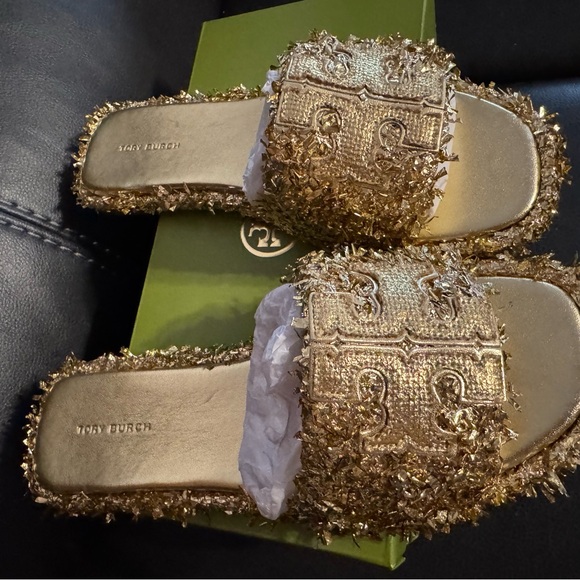 Tory Burch Glittering Gold Slide Sandals - Picture 3 of 9